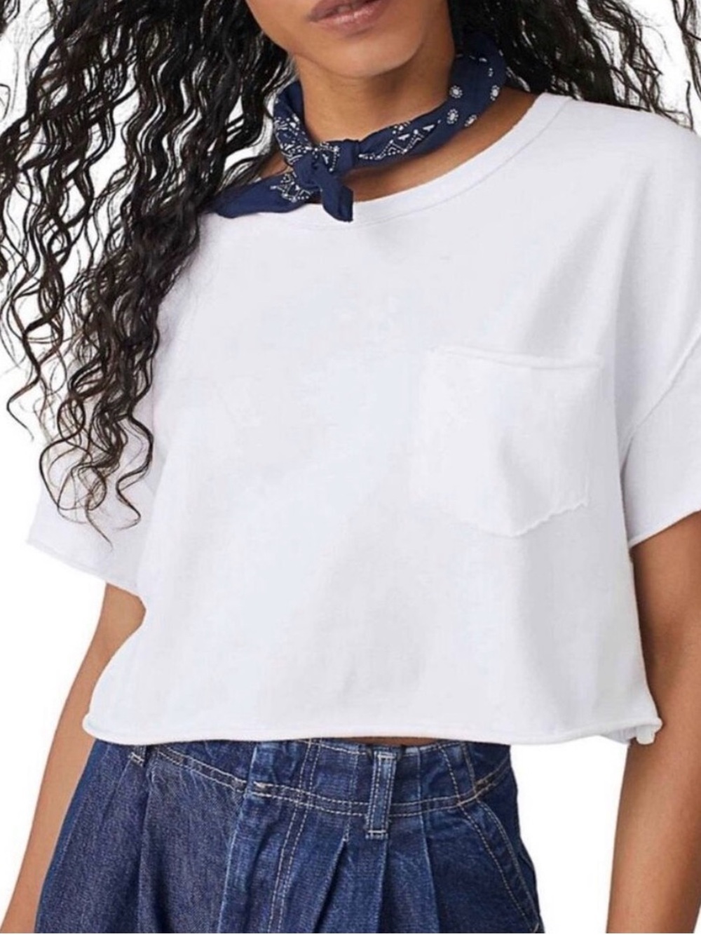 Free People Fade Into You Cropped Tee, White, XS